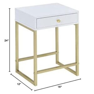 ACME Furniture Acme Coleen Side Table, White & Brass