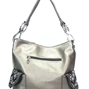 ZZFAB Chevron Handbag Zigzag Sparkle Purse with Side Pockets Pewter