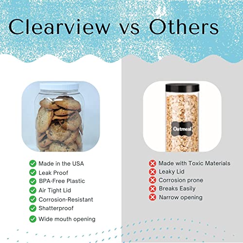 CLEARVIEW CONTAINERS | Airtight Pantry Containers for Arts & Crafts, Peanut Butter, Honey, Jams Flour, Sugar, DIY Slime, Coffee (64 Ounce Jar, 1 Pack)