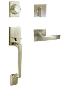 ebuilderdirect satin nickel lock door square plate lever handle entry / privacy / passage / dummy / deadbolt / handleset 8048dc (front door dummy handle set)