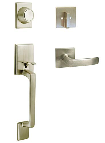 eBuilderDirect Satin Nickel Lock Door Square Plate Lever Handle Entry / Privacy / Passage / Dummy / Deadbolt / Handleset 8048DC (Front Door Dummy Handle Set)