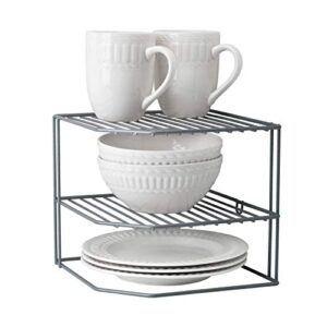 kitchen details corner shelf organizer | cabinet & countertop storage | plates | cups | bowls | grey