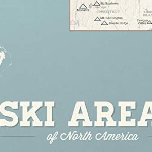 North America Ski Resorts Map 24x36 Poster (Beige & Opal Blue)