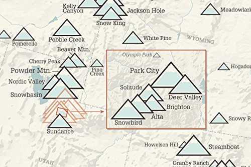 North America Ski Resorts Map 24x36 Poster (Beige & Opal Blue)