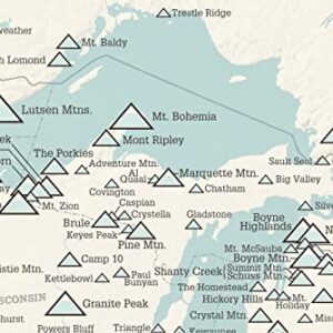 North America Ski Resorts Map 24x36 Poster (Beige & Opal Blue)