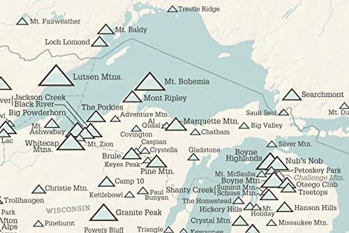 North America Ski Resorts Map 24x36 Poster (Beige & Opal Blue)