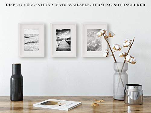 LISA RUSSO FINE ART Black and White Wall Art Set of 3 5x7” Prints, Unframed, Black and White Minimalist Ocean, Clouds, Nautical Pictures for Office, Bedroom, Bathroom Walls