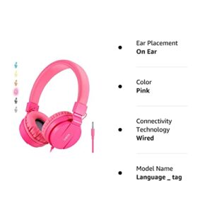 ONTA Kids Headphones for Boys Girls - Child Student Headset Wired Plug Toddler Earphones School Teen on Ear for Ipad | Computer | Smart Phone | Amazon Fire Tablet | Laptop | Plane Travel | Game, Pink