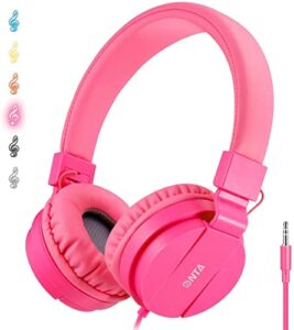 onta kids headphones for boys girls - child student headset wired plug toddler earphones school teen on ear for ipad | computer | smart phone | amazon fire tablet | laptop | plane travel | game, pink