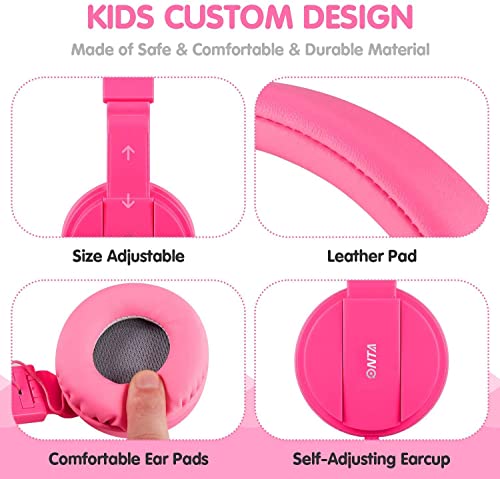 ONTA Kids Headphones for Boys Girls - Child Student Headset Wired Plug Toddler Earphones School Teen on Ear for Ipad | Computer | Smart Phone | Amazon Fire Tablet | Laptop | Plane Travel | Game, Pink