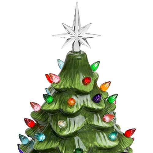 Best Choice Products 15in Ceramic Christmas Tree, Pre-lit Hand-Painted Tabletop Holiday Decoration w/Power Cord, Star Topper, 64 Multicolored Lights