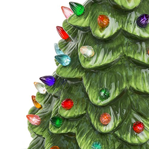 Best Choice Products 15in Ceramic Christmas Tree, Pre-lit Hand-Painted Tabletop Holiday Decoration w/Power Cord, Star Topper, 64 Multicolored Lights