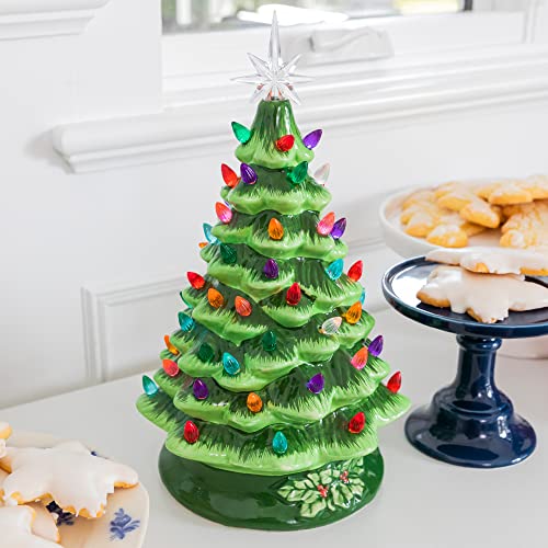 Best Choice Products 15in Ceramic Christmas Tree, Pre-lit Hand-Painted Tabletop Holiday Decoration w/Power Cord, Star Topper, 64 Multicolored Lights