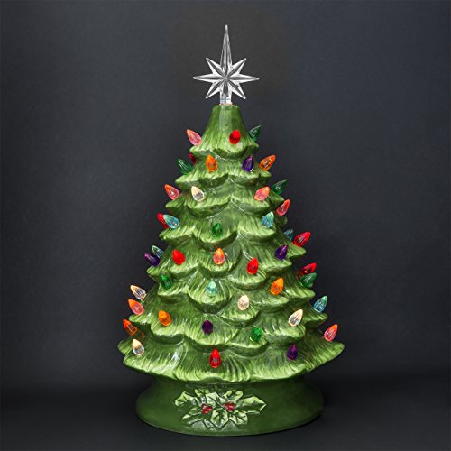 Best Choice Products 15in Ceramic Christmas Tree, Pre-lit Hand-Painted Tabletop Holiday Decoration w/Power Cord, Star Topper, 64 Multicolored Lights