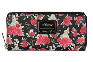 loungefly disney beauty and the beast flowers and friends zip around wallet