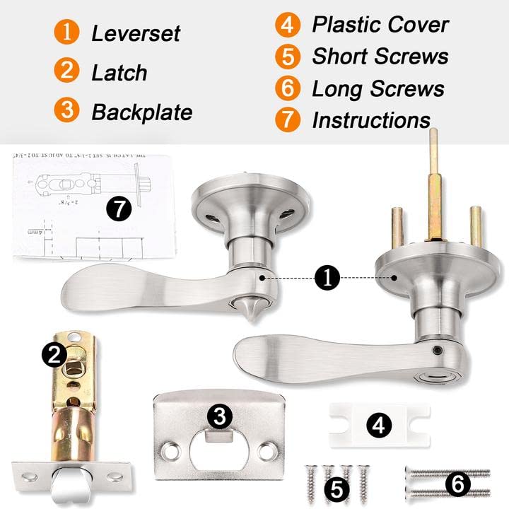 Probrico Privacy Door Levers Wave Style Handles Keyless Lock Bed Bath Door Lockset, Satin Nickel 6 Pack