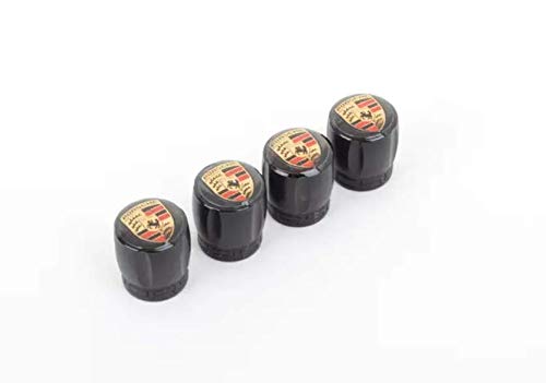 Porsche Valve Stem Caps, Set of 4 with Color Crest