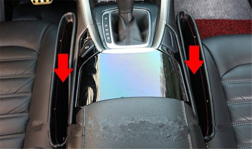 Fochutech 2x Car Pocket Organizer Seat Console Gap Filler Side Catcher Tray PU Leather Inside Out Interior Accessories For Wallet Phone Coins Cigarette (Black)
