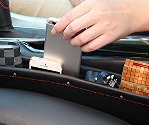 Fochutech 2x Car Pocket Organizer Seat Console Gap Filler Side Catcher Tray PU Leather Inside Out Interior Accessories For Wallet Phone Coins Cigarette (Black)