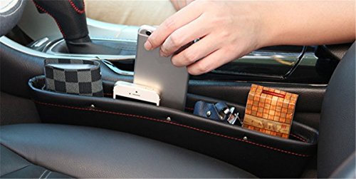 Fochutech 2x Car Pocket Organizer Seat Console Gap Filler Side Catcher Tray PU Leather Inside Out Interior Accessories For Wallet Phone Coins Cigarette (Black)