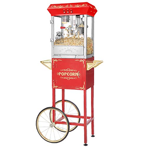 Carnival Popcorn Popper Machine With Cart-Makes Approx. 3 Gallons Per Batch- by Superior Popcorn Company- (8 oz., Red)