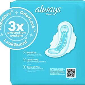 Always Maxi Size 3 Feminine Pads with Wings, Extra Long Super Absorbency, Unscented, 33 Count