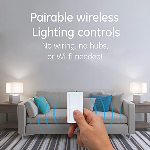 mySelectSmart GE Dimmable Wireless Control Switch, On/Off & Full, 1 Outlet, 150 ft. Range from Plug-in Receiver, Ideal for Lamps & Indoor Lighting, No Wiring Needed, 37781, Dimming Remote