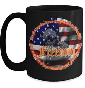 vitazi kitchenware novelty gifts - patriotic mug (15oz) for those who have fought for it, freedom has a flavor the protected will never know, with image ceramic coffee cup (black)
