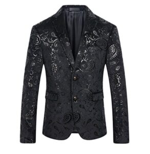 men's luxury casual dress suit slim fit stylish blazer black large, black, large