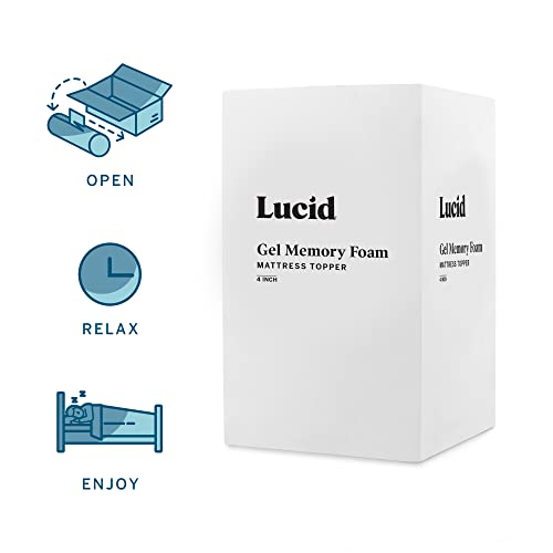 LUCID 4 Inch Gel Memory Foam Mattress Topper, Ventilated Design, Ultra Plush, CertiPUR-US Certified, King, Blue