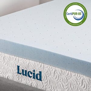 LUCID 4 Inch Gel Memory Foam Mattress Topper, Ventilated Design, Ultra Plush, CertiPUR-US Certified, King, Blue