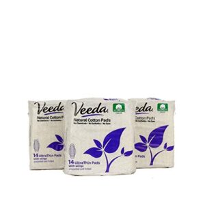 Veeda Ultra Thin Super Absorbent Day Pads Are Always Chlorine Pesticide Dye and Fragrance Free Natural Cotton Sanitary Napkins, 14 Count (Pack of 3)