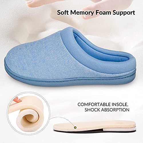 HomeTop Women's Comfort Slip On Memory Foam Slippers French Terry Lining House Slippers w/Durable Sole (Medium / 7-8 B(M) US, Blue)