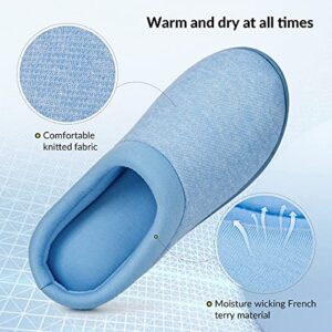 HomeTop Women's Comfort Slip On Memory Foam Slippers French Terry Lining House Slippers w/Durable Sole (Medium / 7-8 B(M) US, Blue)