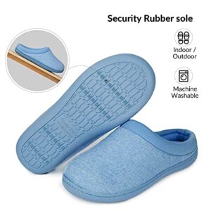 HomeTop Women's Comfort Slip On Memory Foam Slippers French Terry Lining House Slippers w/Durable Sole (Medium / 7-8 B(M) US, Blue)