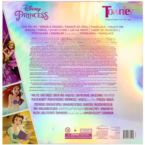 Townley Girl Disney Princess Non-Toxic Peel-Off Water-Based Safe Quick Dry Nail Polish| Gift Kit Set for Kids Girls| Glittery and Opaque Colors| Ages 3+ (18 Pcs)