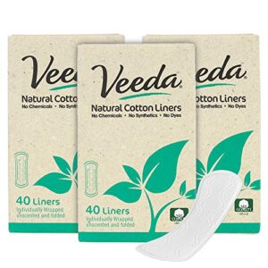 veeda ultra thin natural cotton breathable daily liners are always chlorine and toxin free, hypoallergenic, 40 count (pack of 3)