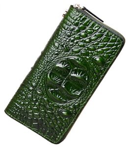pijushi wristlet wallet crocodile leather wallets for women ladies clutch purse (1058 green)