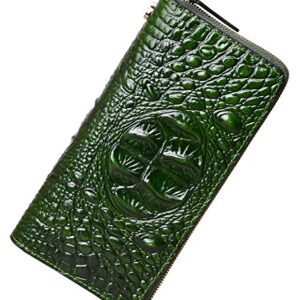 PIJUSHI Wristlet Wallet Crocodile Leather Wallets for Women Ladies Clutch Purse (1058 Green)