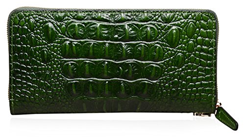 PIJUSHI Wristlet Wallet Crocodile Leather Wallets for Women Ladies Clutch Purse (1058 Green)