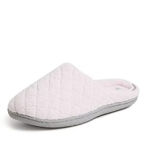 dearfoams women's leslie washable memory foam terry clog with wide widths slipper, fresh pink, medium