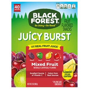 black forest juicy burst fruit snacks, school snacks, mixed fruit, 0.8 ounce pouches (40 count)