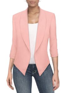 h&c women casual work office open front shawl lapel soft pink blazer jacket with removable shoulder pads made in usa
