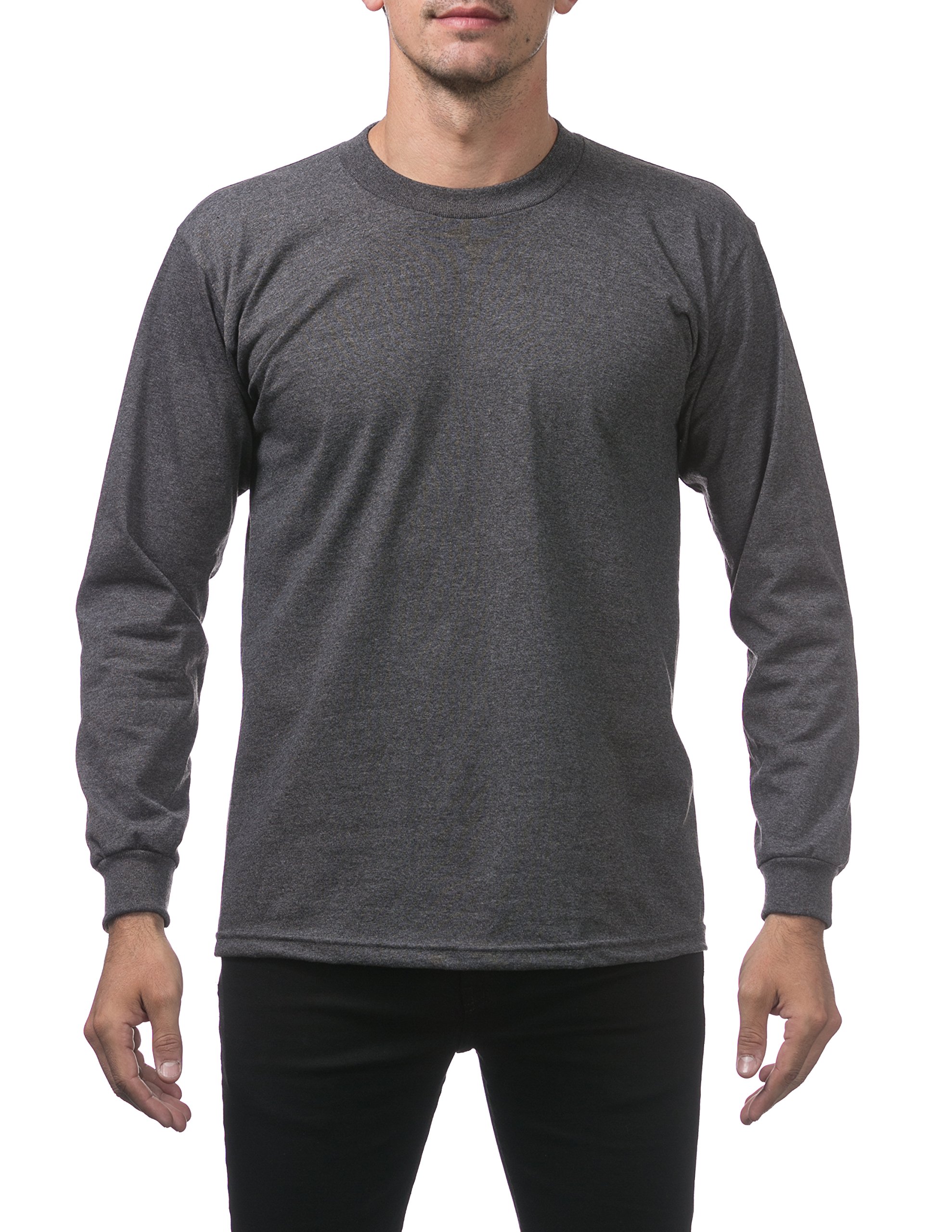 Pro Club Men's Heavyweight Cotton Long Sleeve Crew Neck T-Shirt, Large/Tall, Charcoal