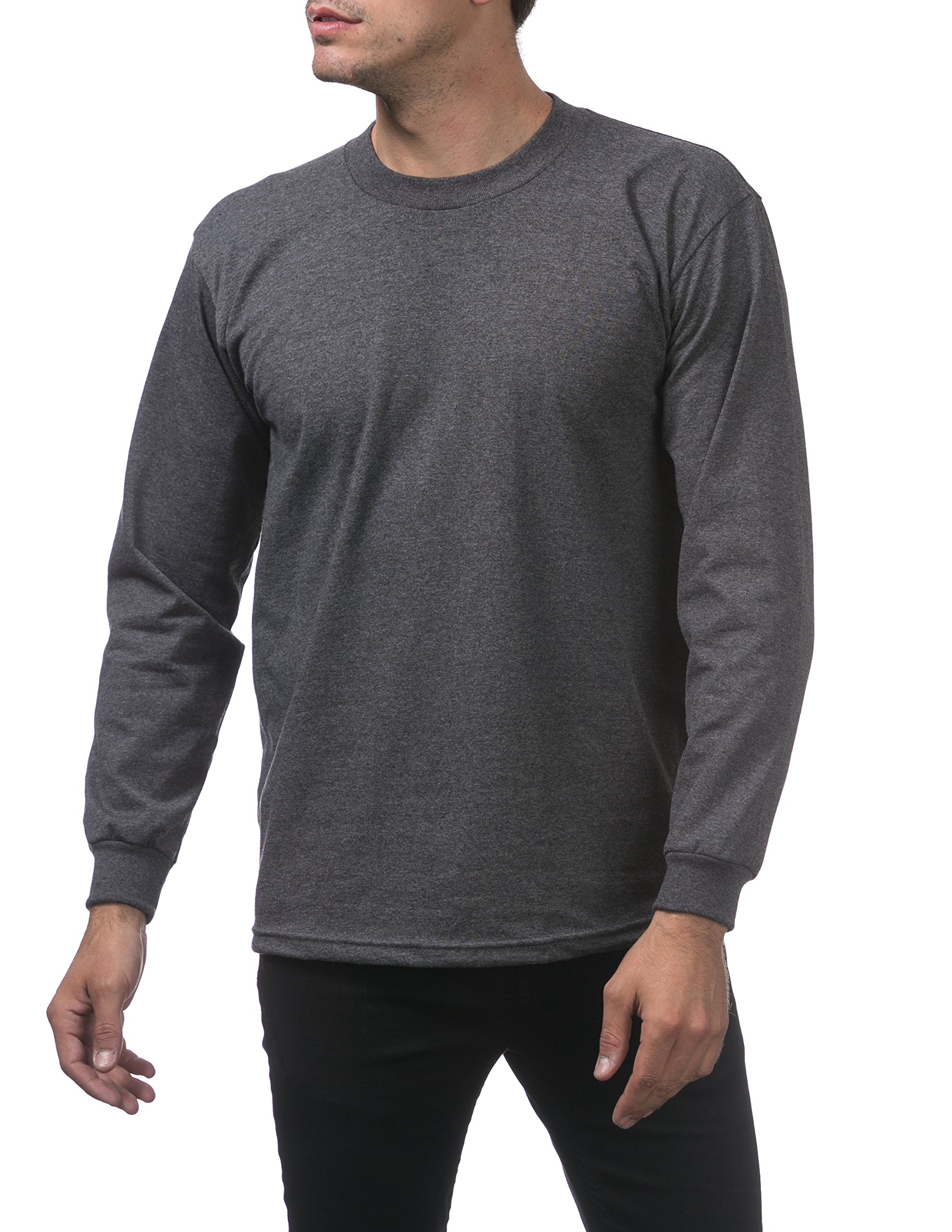 Pro Club Men's Heavyweight Cotton Long Sleeve Crew Neck T-Shirt, Large/Tall, Charcoal