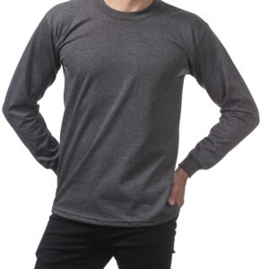 Pro Club Men's Heavyweight Cotton Long Sleeve Crew Neck T-Shirt, Large/Tall, Charcoal