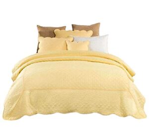 tache quilted yellow scalloped buttercup puffs matelasse bedspread coverlet set, california king