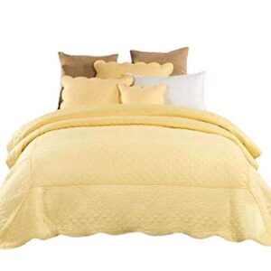 Tache Quilted Yellow Scalloped Buttercup Puffs Matelasse Bedspread Coverlet Set, California King