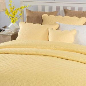 Tache Quilted Yellow Scalloped Buttercup Puffs Matelasse Bedspread Coverlet Set, California King