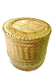 thai traditional handmade ''kra-tip'' sticky rice serving basket medium size 5''x4"